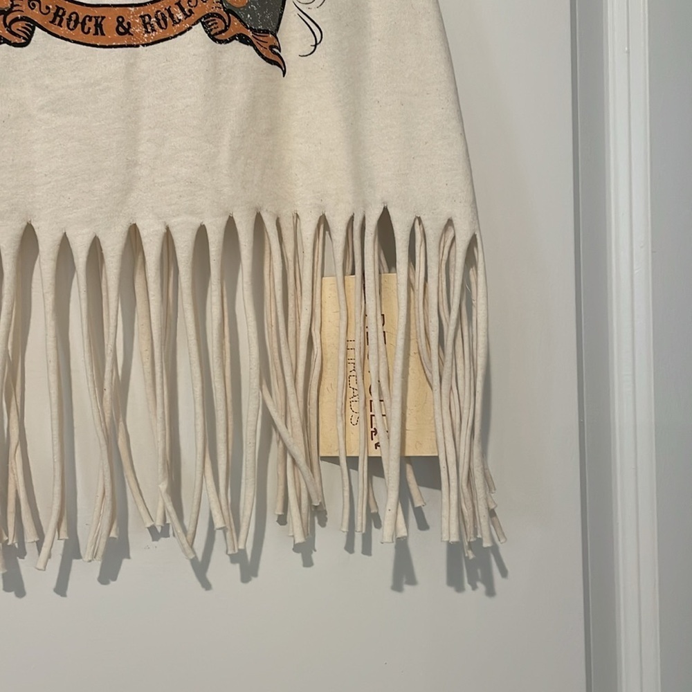 Recycled threads top Nashville music festival cream fringe crop top large new - Picture 3 of 10